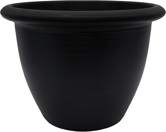 The HC Companies Sevilla Flower Planters - Durable Outdoor & Indoor Planter - Round Lightweight Self Watering Plant Pots for Herbs & More (16" Black, Pack of 1)