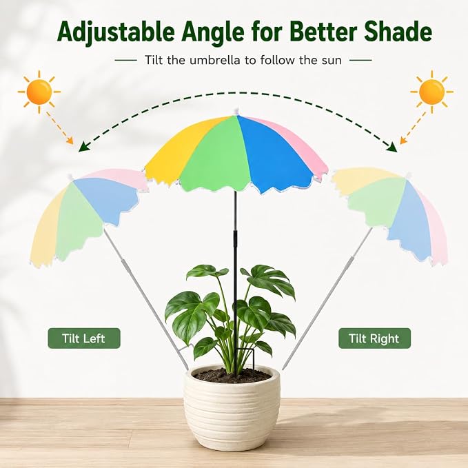 3 Pack Upgraded Plant Umbrellas for Outdoor Plants, 23.6" Garden Plant Shade Umbrella with Adjustable Angle, 40.5" Height Sun Shade for Potted Plants & Garden Beds, Rainbow Color ﻿