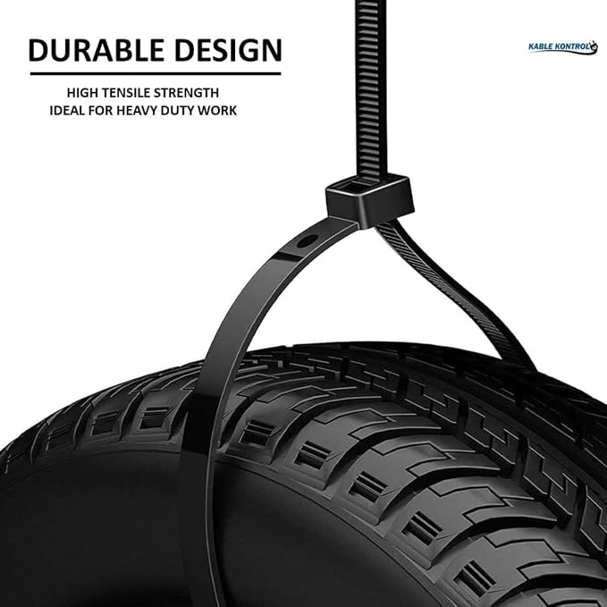 Kable Kontrol Cable Zip Ties Black 100 Pcs 14 Inch, 75 Lbs Tensile Strength, Self-locking UV Resistant Plastic Nylon Wire Ties, for Indoor or Outdoor Use