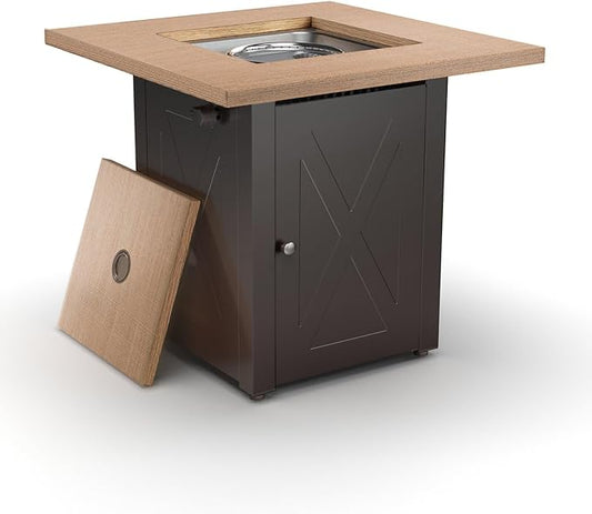 Hexago 28 Inch Propane Fire Pit Table, Gas Square Outdoor Fire Table Dinning with Lid, Lava Stone, 50000BTU, ETL Certification, for Outside Garden Backyard Deck Patio