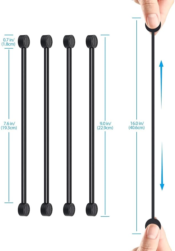 Magnetic Twist Ties, Reusable Silicone Cable Ties with Strong Magnet for Bundling and Organizing,Cord Wrap Clip Straps for Home or Office (Black-8 Packs)