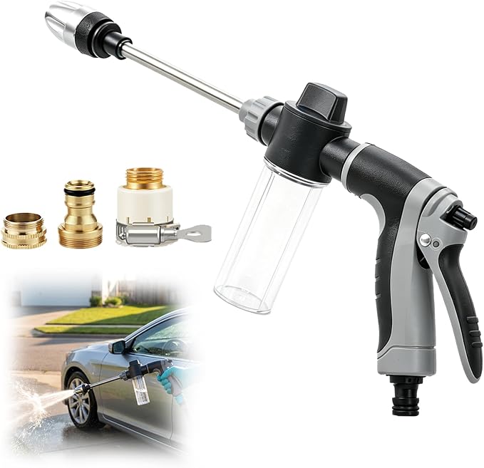 Pressure Washer Gun, High Pressure Hose Nozzle with 360° Rotating Head, 3 Adjustable Spray Modes, Power Washer Nozzle for 3/4" Garden Hose, Suitable for Car Yard Patio Pets Washing