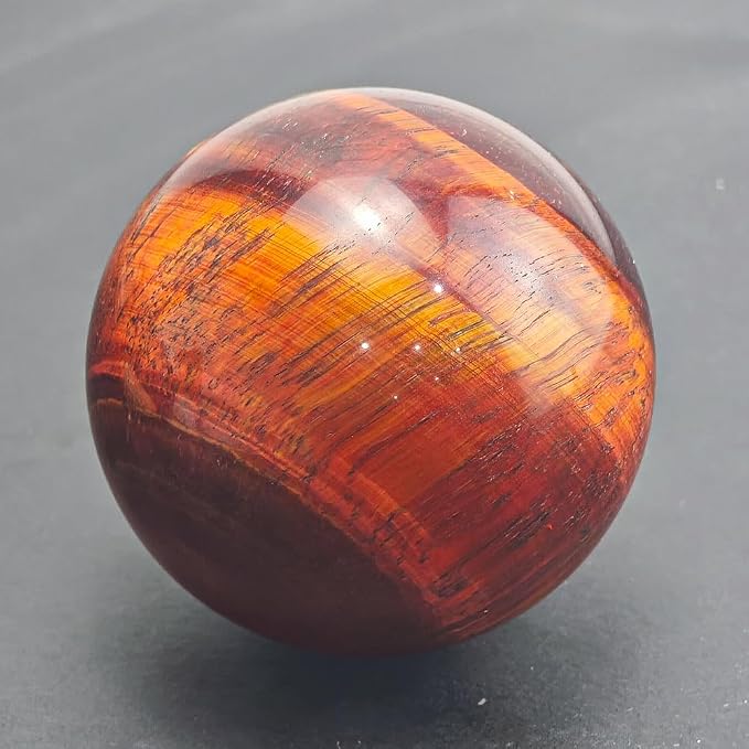 2-2.4 inch Natural Red Tiger Eye Crystal Ball with Stand, Hand Polished Quartz Massage Sphere, Reiki Healing Gemstone Ball, Feng Shui Room Desktop Decorative Rock Ball, Ornament Gift