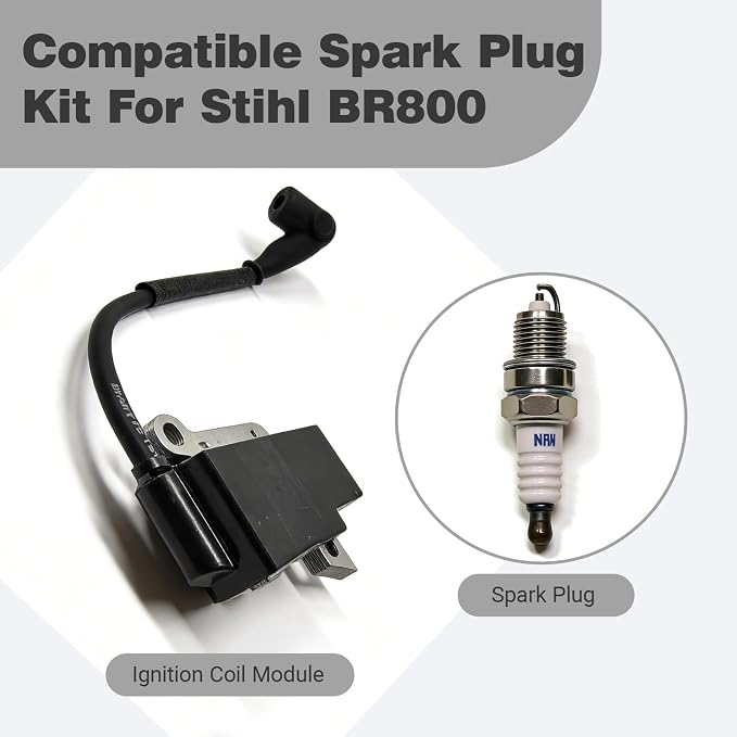 BR800 Ignition Coil Spark Plug Kit for Stihl BR800, BR800X, BR800C-E, BR800C Magnum Backpack Leaf Blowers, Replaces OEM Part 4283 400 1301, 4283 400 1300