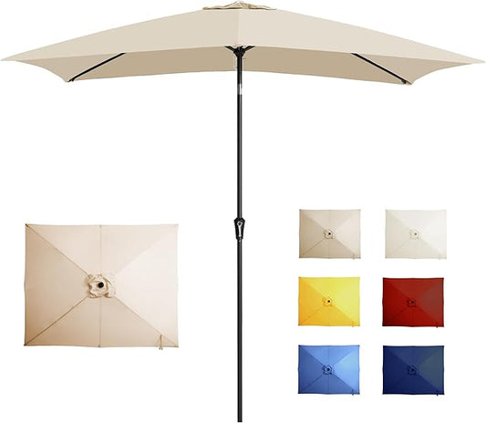 6.5x10FT Rectangular Patio Umbrella with Push Button Tilt & Crank Lift for Garden,UV Protection Outdoor Umbrella for Deck,Pool and Yard,White