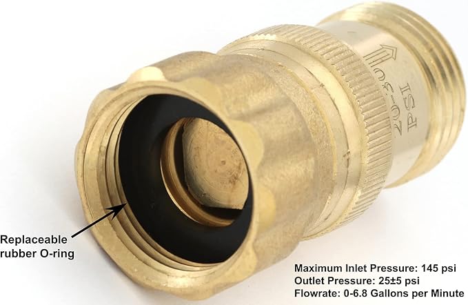 Heavy Duty 25 psi Water Pressure Regulator 3/4 inch Hose Thread Drip Irrigation System Pressure Reducer, Lead-Free Brass