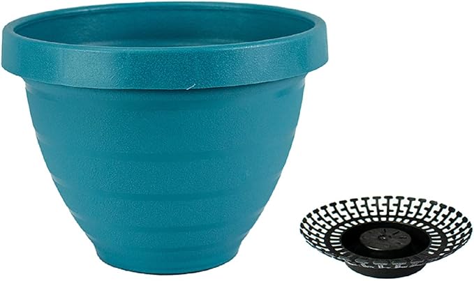 The HC Companies Rings Flower Planter - Self Watering Plant Pots for Herbs & More - Round Lightweight Outdoor & Indoor Planter (16" Blue, Pack of 1)