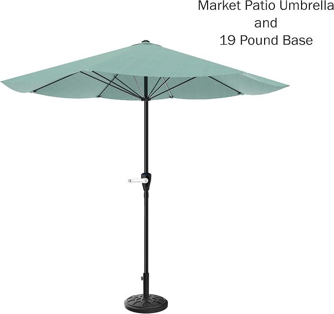 Pure Garden Patio Umbrella with Stand 9 Ft Easy Crank Sun Shade with 19lb Weighted Base for Deck, Yard, Outdoor Furniture, or Pool (Dusty Green)