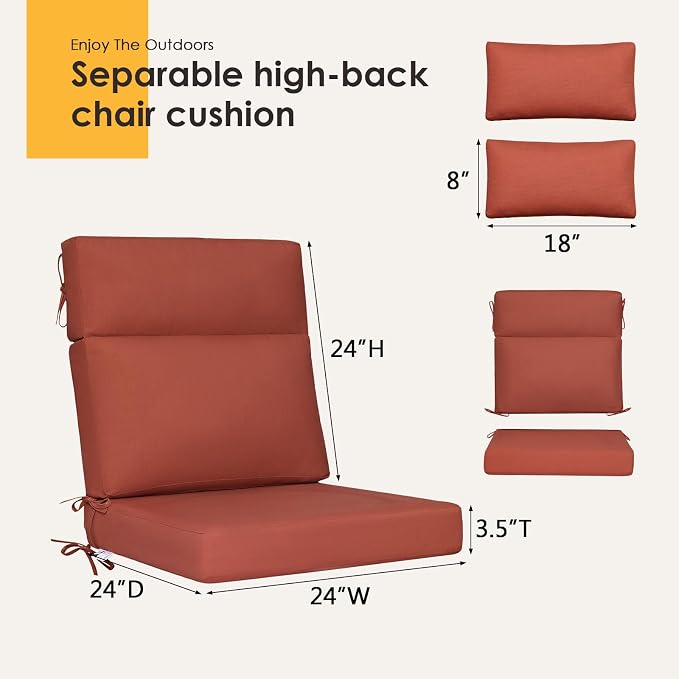 Sunbrella Outdoor High Back Chair Cushion, 2 Pack 48 x 24 inches Patio Chair Cushions Water Repellent Rocking Cushions Indoor Furniture Seat Pad with 2 Pillows, Spectrum Grenadine