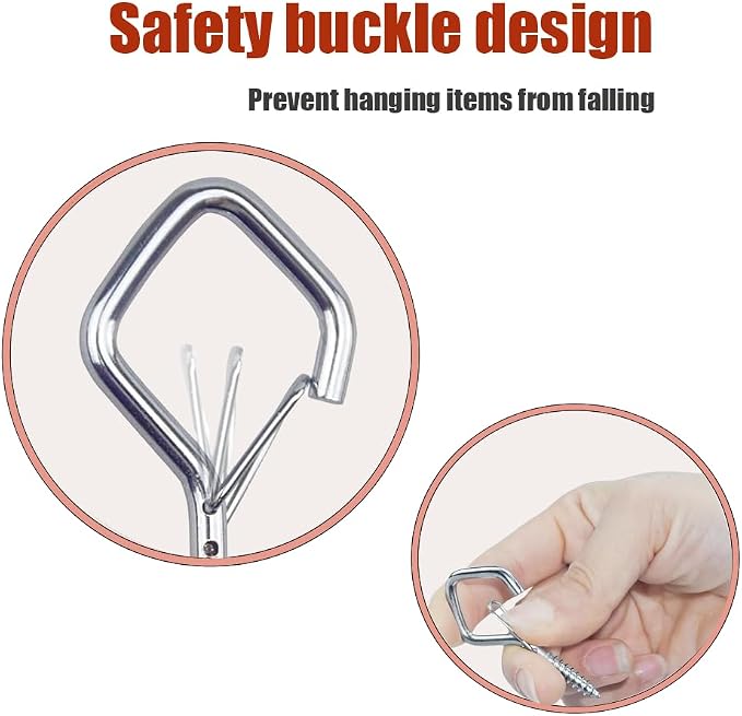 32-Pack Heavy-Duty Silver Screw Eye Hooks with Safety Clips | Metal Ceiling Hooks for Hanging Plants, Wind Chimes, Bird Feeders & Indoor/Outdoor Lights