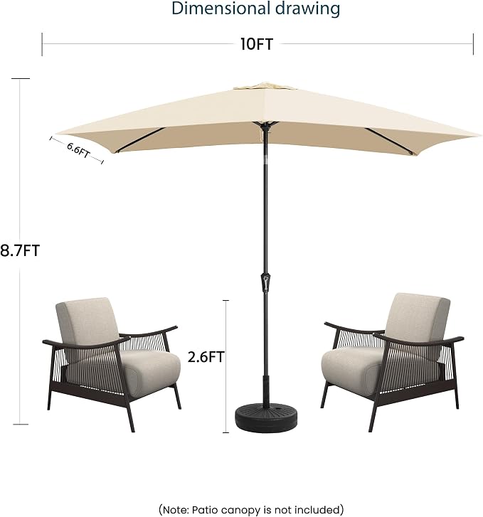 6.5x10FT Rectangular Patio Umbrella with Push Button Tilt & Crank Lift for Garden,UV Protection Outdoor Umbrella for Deck,Pool and Yard,White