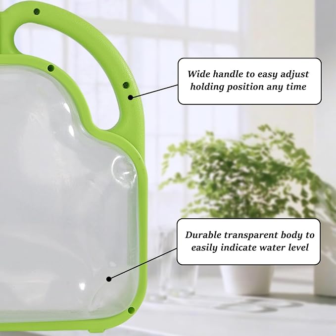 4L Foldable Watering Can with Rotating Nozzle & Long Spout for Plants, Indoor Outdoor Gardening, Clear Plastic-Green