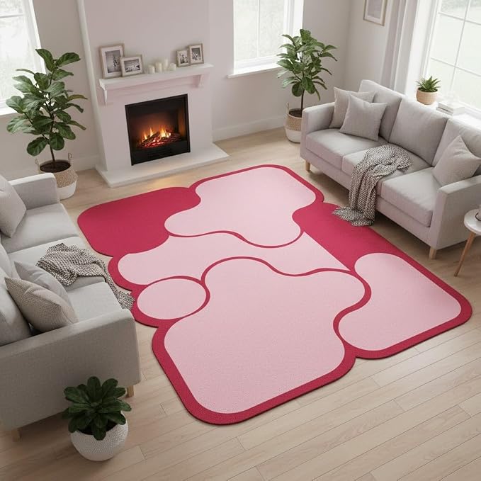 Hot Pink Ombre Irregular Shaped Rugs for Living Room Entryway Dorm Nursery Entrance Bedroom Dining Room Durable Home Throw Carpets Non Shedding Thin Soft Comfort Abstract Geometric Area Rug 9x12