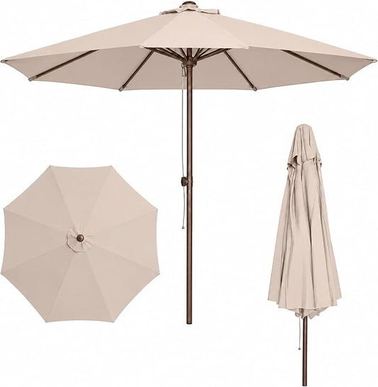 9FT Patio Umbrella, Outdoor Table Umbrella with Rope Pulley Lift, 3 Adjustable Heights, Market Umbrellas for Backyard, Pool and Deck, UPF50+