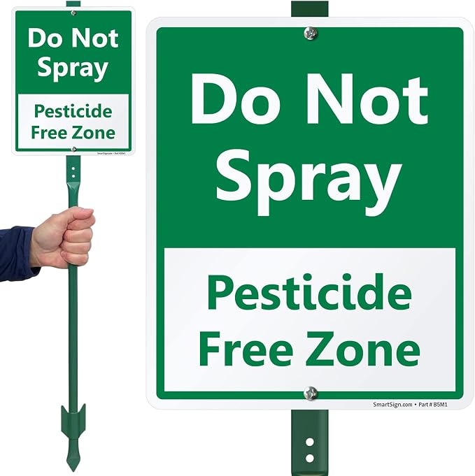 SmartSign 12 x 10 inch “Do Not Spray - Pesticide Free Zone” LawnBoss Yard Sign with 3 foot Stake, 40 mil Laminated Rustproof Aluminum, Green and White, Set of 1