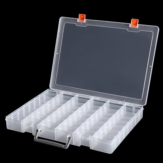 2 Packs Large 48 Grids Clear Plastic Organizer Boxes with Dividers | Adjustable Compartment Organizer Boxes for Jewlery Storage Bead Organizer Rock Collection Box, Grid Box for Nail/Tackle/Arts
