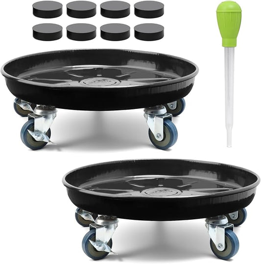 2 Pack 14.6 Inch Metal Plant Caddy With Wheels, Round Rolling Heavy Duty Plant Dolly, Heavy Plant Pot Mover Outdoor or Indoor,Plant Stand with Locking Wheels(Black)