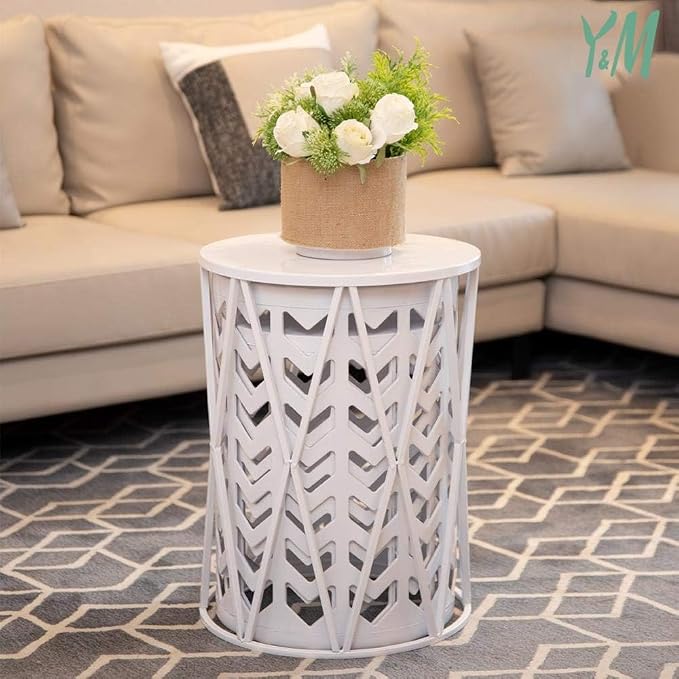 Y&M Outdoor Side Tables Set of 3, Round Heavy Duty Metal Nesting End Tables, Stacking Patio Accent Tables for Outside, Balcony, Garden, Porch, Indoor & Outdoor, White
