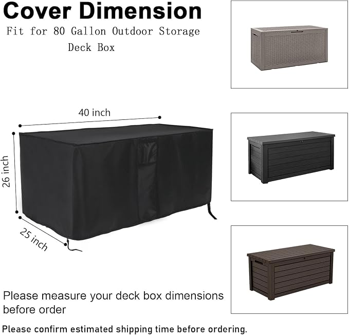 Outdoor Deck Storage Box Cover for 80 Gallon Deck Boxes,Waterproof Patio Storage Box Cover - 40 X 25 X 26 Inch