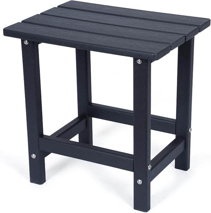 HDPE Outdoor Side Table, Black | Waterproof Patio End Tables for Garden Poolside Balcony Deck Porch Backyard or Indoor Use, 17.5"L x 12.5"D x 16.5"H