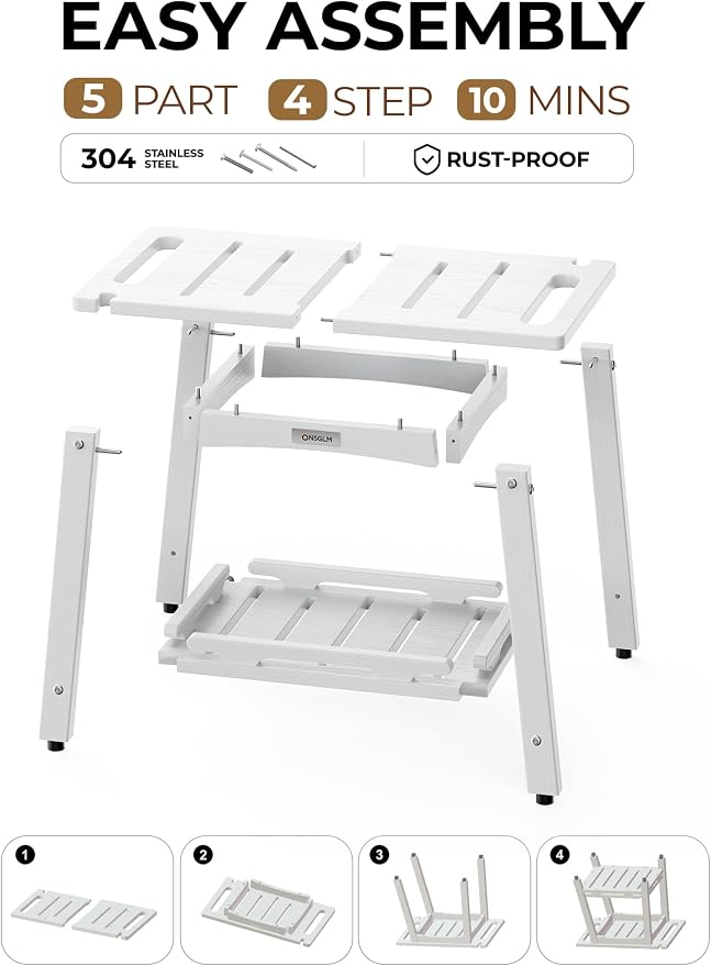 22" Large Shower Bench Seat, Non-Slip Shower Benches for Inside Shower to Sit on, HDPE Waterproof Shower Stool, Shower Chair with Adjustable Feet for Bathroom, Indoor/Outdoor Use, White