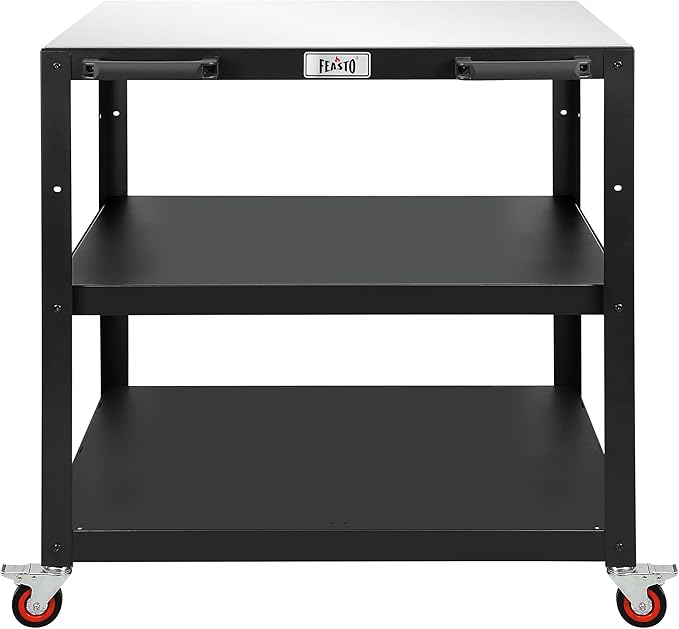 Feasto 36''x 24'' Heavy-Duty Outdoor Pizza Oven Table, 304 Stainless Steel Grill Table with Lockable Wheels for Pizza Ovens & Griddles, 3-Shelf Prep Table for Deck, Patio BBQ & Parties | 304 Stainless Steel Tabletop for Pizza Ovens & Griddles, Heavy-Du...