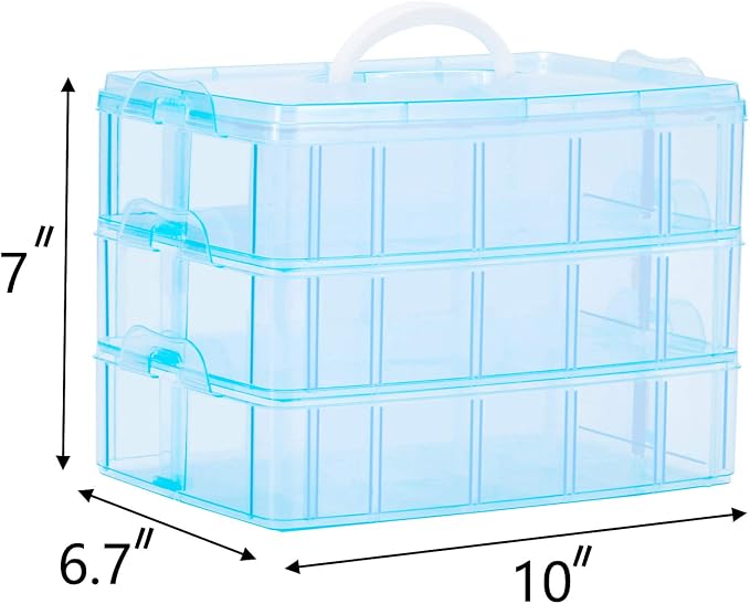 Sooyee Craft Storage Organizer,Hot Wheels Case,Sewing Box,3-Tier Plastic Organizer Box with Dividers, Storage Containers for Organizing Art Supplies, Fuse Beads,Washi Tape, Kids Toy,Blue