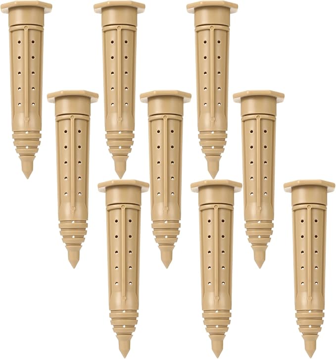 Briwooody 9 Pack 8 Inch Garden Watering Stake Large UV Protected ABS Plastic Deep Root Irrigation Spike Brown Drip System Parts Tubes for Trees Shrubs Bushes Flowers Fruits Vegetables Potted Plants