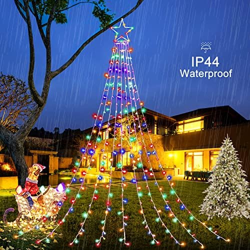 Outdoor Christmas Decorations Star String Lights, 320 LED 11.5 ft Waterfall Tree Lights with 8 Lighting Modes Christmas Star Lights for Indoor Outdoor Yard Home Festival Party Xmas New Year Decor - Image 5