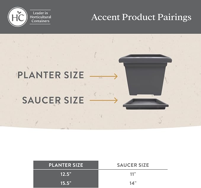 The HC Companies 12.5 Inch Accent Square Plant Pots with Drainage, Lightweight UV-Resistant Plastic Planters for Indoor & Outdoor Plants, 2-Pack Flower Pots for Garden, Office & Home Decor, Cappuccino