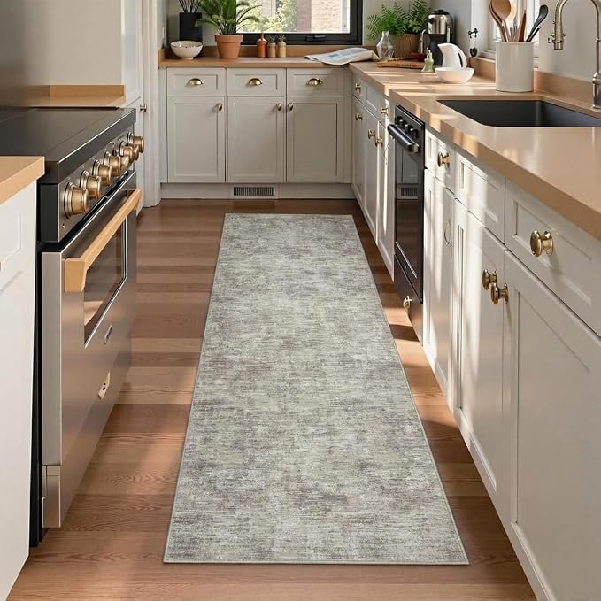 GarveeHome Washable Runner Rug for Kitchen 2x6 Hallway Runner Rug Non Slip, Modern Solid Color Area Rugs Non Shedding Low Pile Contemporary Carpet for Bathroom, Entryway, Bedroom, Camel