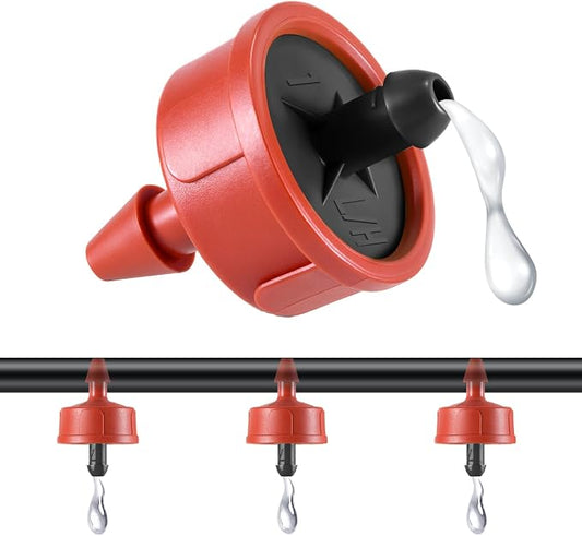 50 PCS 1 GPH Pressure Compensating Drip Irrigation Spot Watering Dripper, Standard Flow Drip Irrigation Emitters Heads for Vegetables Flowers Irrigation Drippers Parts for Outdoor Garden Beds Balcony