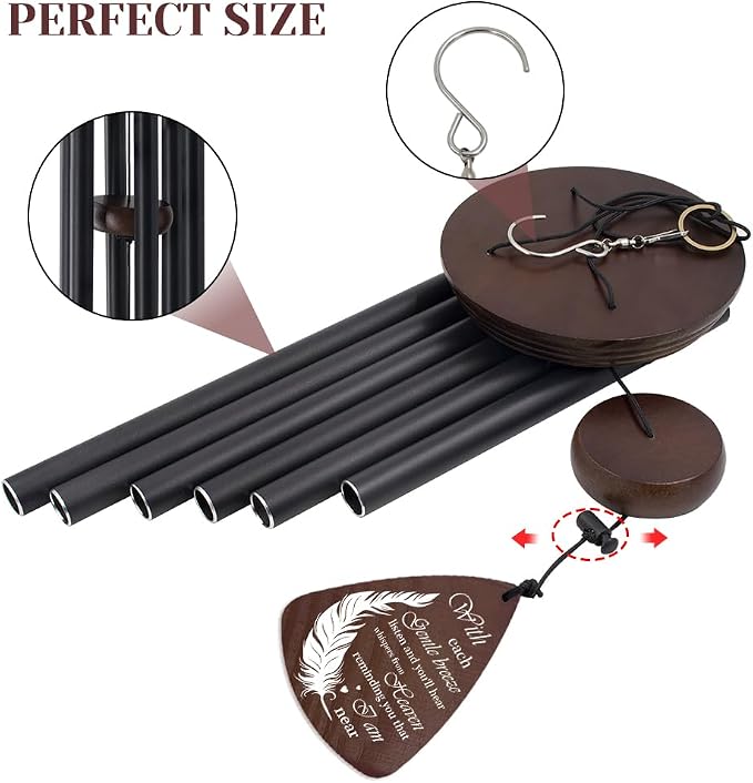 ASTARIN Memorial Wind Chimes for Outside, Sympathy Gift for Loss of Loved One, Black Aluminum Wind Chime with Pine Wood and Double-Sided Printed Wind Catcher