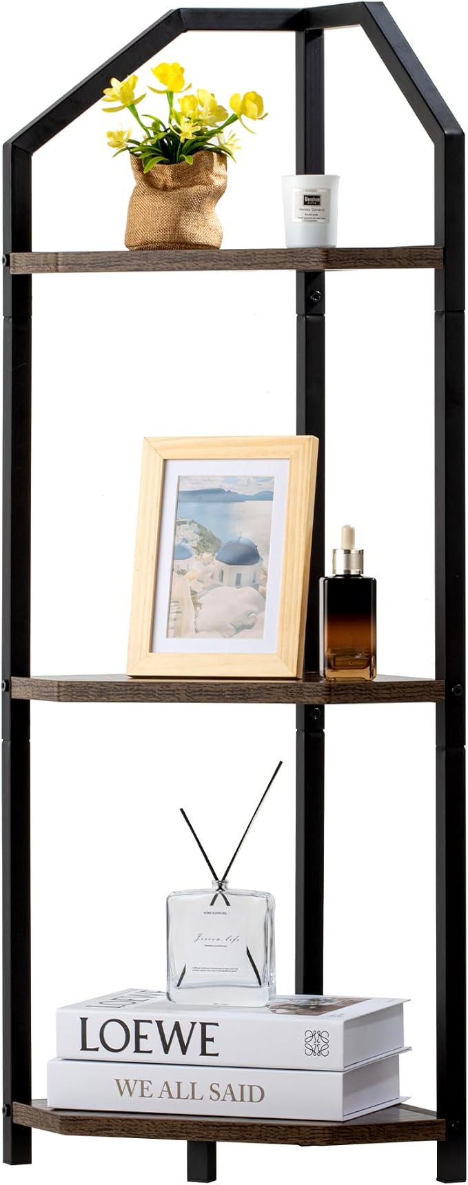 Fun Memories 5 Tier Corner Shelf, 70” Corner Shelf Stand, Corner Bookshelf Plant Stand, Storage Shelf for Bathroom, Living Room, Kitchen,Home Office, Brown