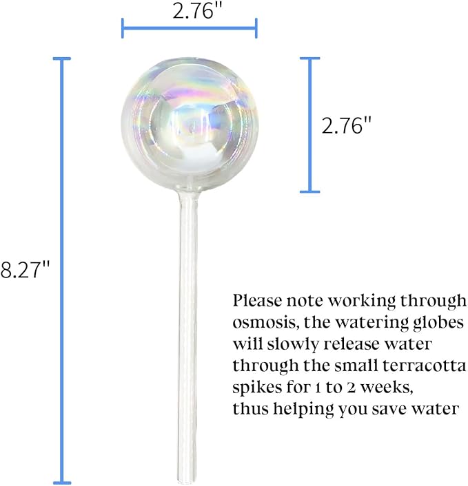 HyJeryty Non-Clogging Iridescent 3 Pack Ball Plant Watering Globes with Terracotta Spikes, Hand Blown Glass Self Watering Planter Insert Plant Watering Devices Bulbs for Indoor and Outdoor Plants