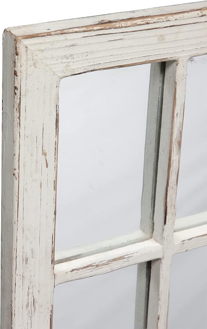 Rustic Small Window Pane Mirror Wall Decor 11 x 16 inches | Distressed White, Hanging Rectangle Wood Frame Farmhouse Mirror, Handmade Decorative Window Mirrors for Living Room Christmas