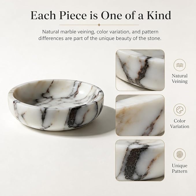 Calacatta Viola Marble Decorative Bowl, 7.87-Inch | Stone Catchall Bowl for Keys, Jewelry, Sunglasses and Small Decor, Coffee Table Centerpiece, Entryway Table and Dresser Decor