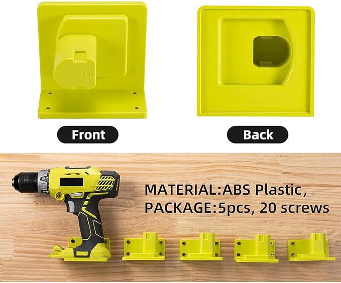 5 Pack Tool Holder Compatible with Ryobi 18V Power Tool Wall Mount Portable Holder Mount Hanger Storage Organizer with Screws Easy Installation for Workshop Garage