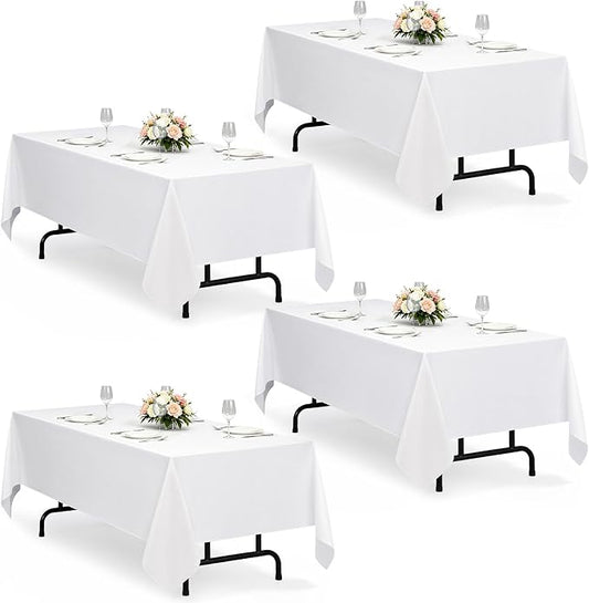 Decorelia Washable White Table Cloths for 4 Ft Rectangle Tables-4 Pack, Washable Polyester Rustic Faux Linen Rectangular Table Cloth Cover for Wedding,Outdoor,Events, Party,Banquet,Dining, 60x84 Inch