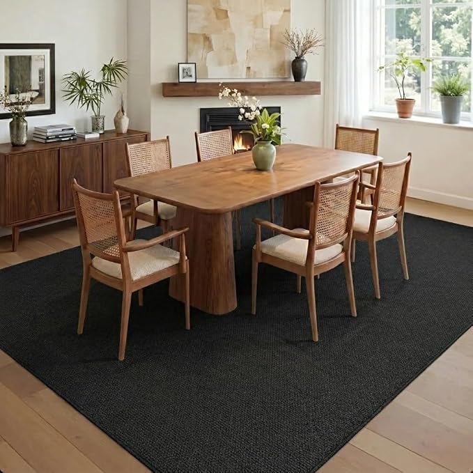 Garvee Large Living Room Rug 10x13 Solid Color Area Rugs for Bedroom,Black | Non Slip Backing Washable Stain Resistant Non Shedding Textured Neutral Weaving Low Pile Rugs for Nursery Dining Room