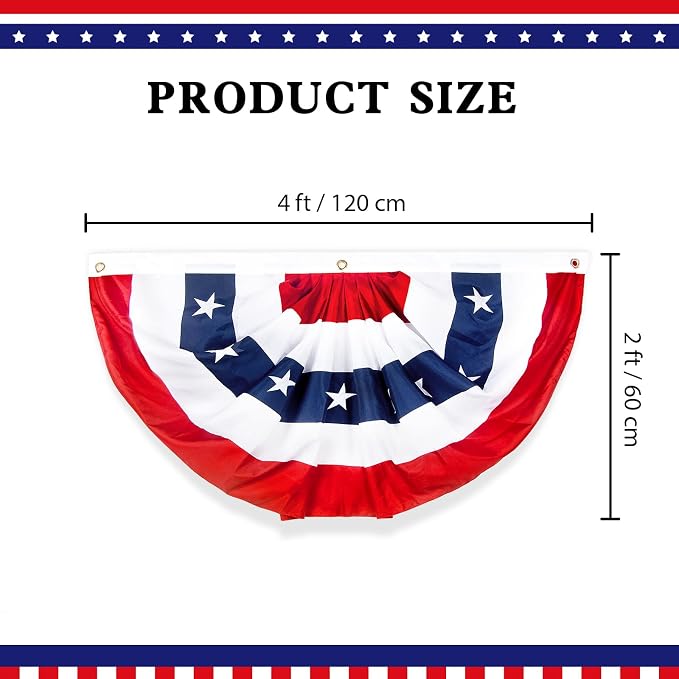 2x4 Ft American Bunting Flags Outdoor, USA Pleated Fan Flag for Outside, 4th of July Decorations Memorial Day Patriotic Flags Bunting Outdoor Indoor Decor (Set of 2)