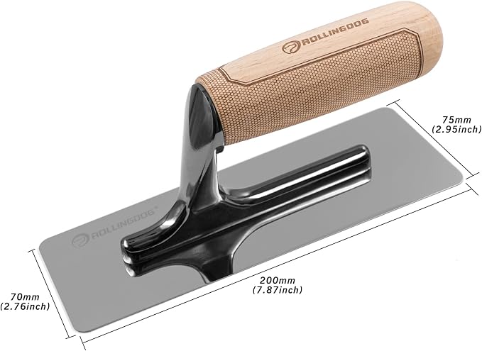 ROLLINGDOG Venetian Plaster Trowel - Mirror Polished 420 Stainless Steel Blade, Ergonomic Beech Handle for Decorative Finish and Polish(7.9inchX3inch)