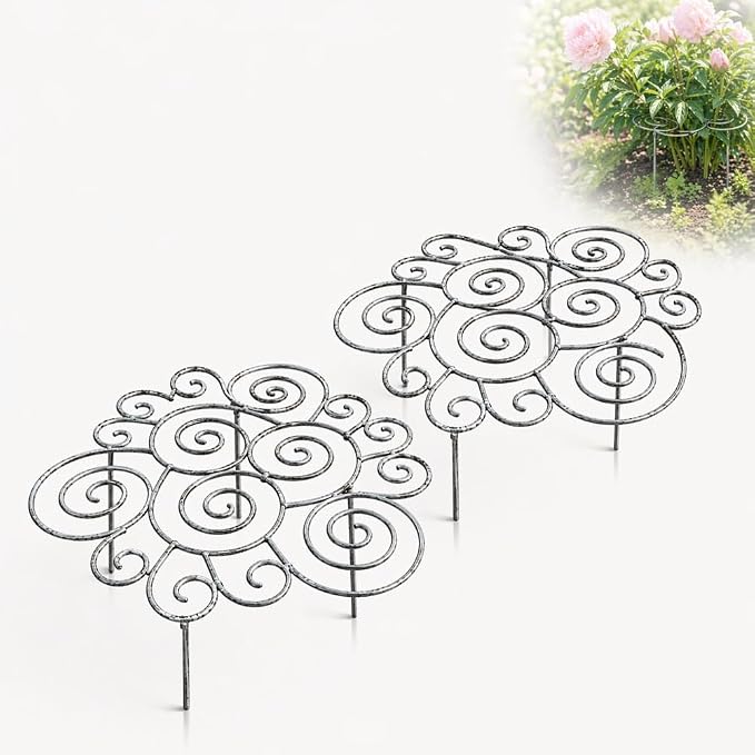 Metal Plant Support Ring for Garden Peony Cage Stand Indoor Pots Flower Hoop, Decorative Outdoor Peonies Grow Through Rings, Large Dahlia Stake, Pothos Climber Pole(2PCS,Medium)