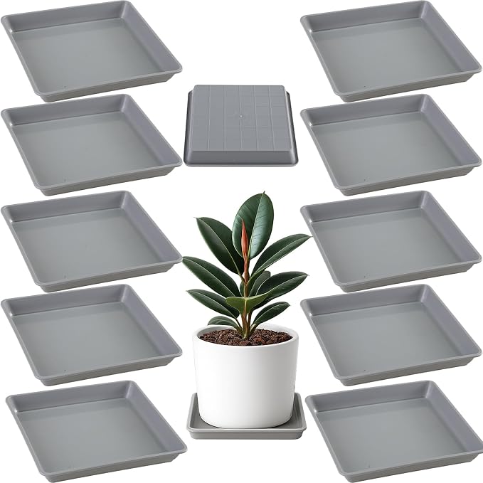 10 Pack Square Plant Saucer 8.6 Inches Plant Trays for Pots Plastic Square Drip Trays Flower Pot Saucers Black Planter Water Tray Plant Drainage Tray, Gray