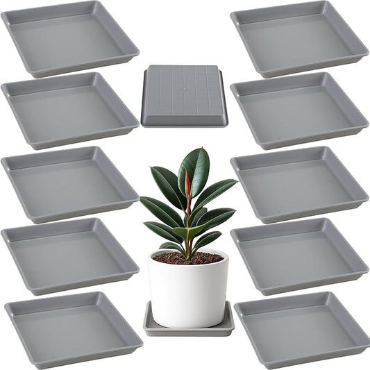 10 Pack Square Plant Saucer 8.6 Inches Plant Trays for Pots Plastic Square Drip Trays Flower Pot Saucers Black Planter Water Tray Plant Drainage Tray, Gray