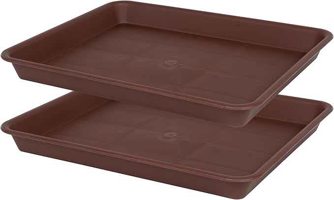 VUWEZ Rectangle Plant Tray, Plant Drip Tray, Plant Pot Saucers, Plant Germination Trays, Plant Saucers, 11'' x 9'' x 1.2'' (2 pack), Chocolate