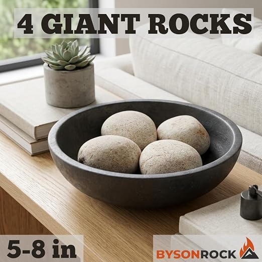 Giant Natural Beige Beach Rocks, 4 Large Stones, Size 5-8 Inch, (10–14 lbs), Large Decorative Garden Rocks for Landscaping, Planters, Aquariums & Painting