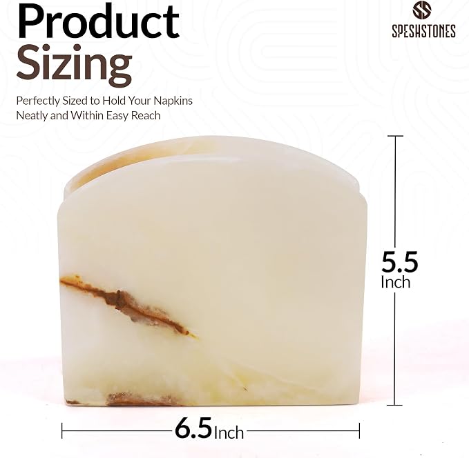 Marble Napkin Holder for Table 6.5 Inch Cream Onyx Stone Organizer for Cocktail Napkins & Tissue Paper – Decorative Napkin Holder for Bathroom, Kitchen Counter, Coffee Bar & Dining Table