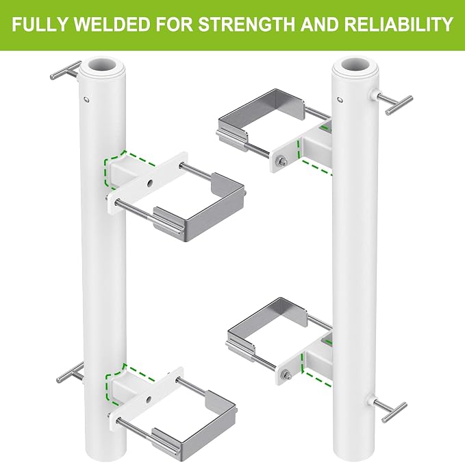 Dolibest Heavy Duty Patio Umbrella Holder, Steel Deck Clamp Holder up to 2'' Poles, Deck Mount Umbrella Holder, Space Saving Design, Attaches to Railing Max Width 4 inch, Easy Installation- White