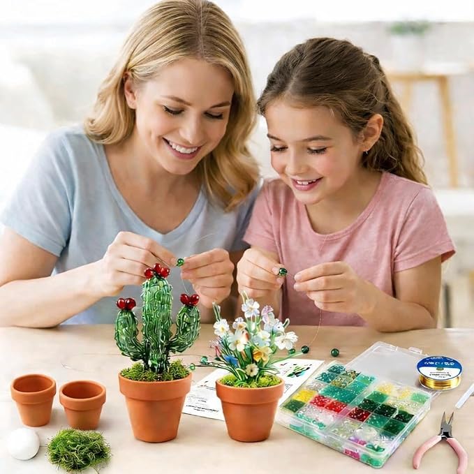 TIMECOSY 6384pcs Beaded Plants Kit Magnets for Fridge, Green Beads Leaf Glass Flowers for Succulent Plant Lover Jewelry Making DIY Craft Gifts Colorful Dangling Charms Sun Catchers Window Home Décor